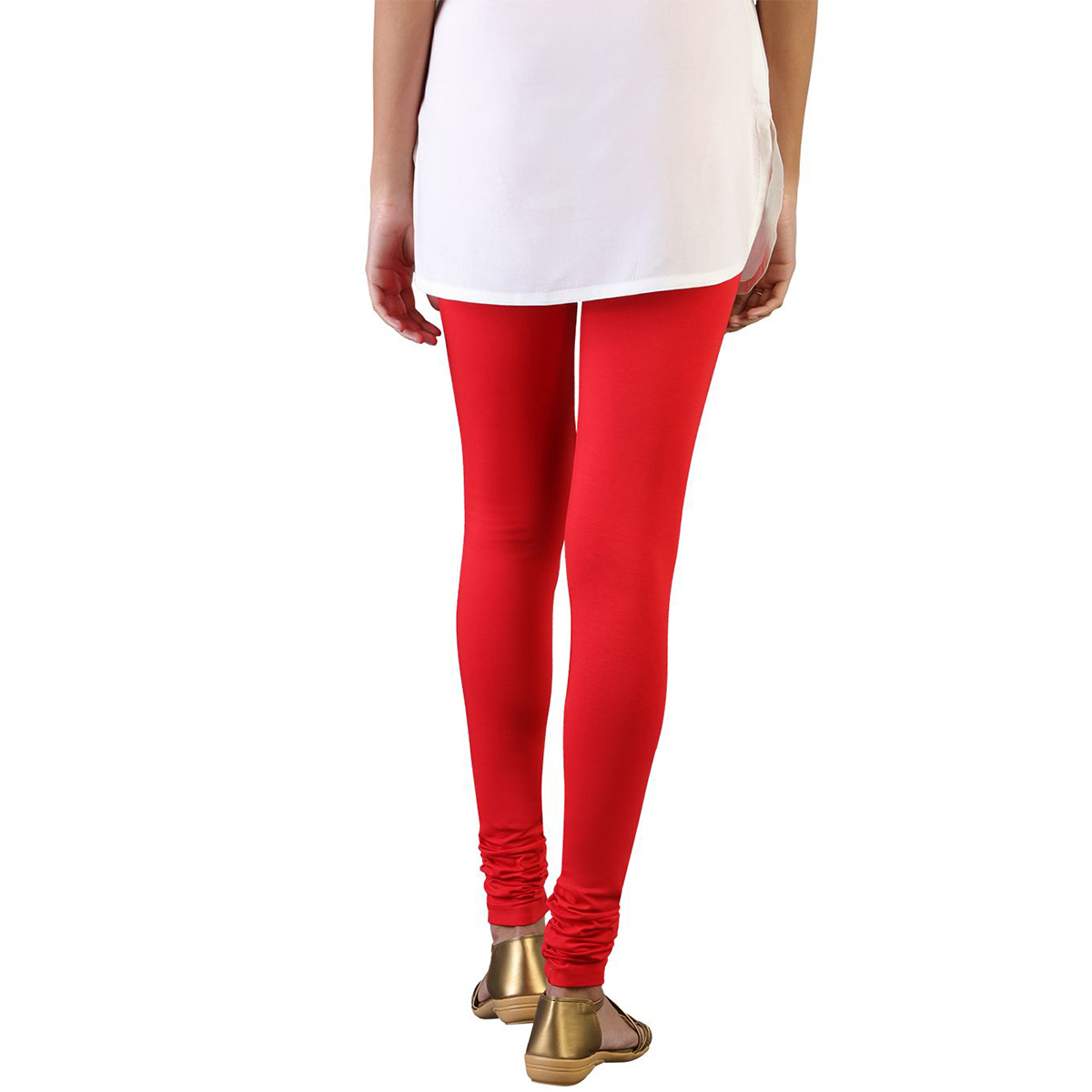 Twin Birds Women Solid Colour Churidar Legging with Signature Wide Waistband - Red Chilly