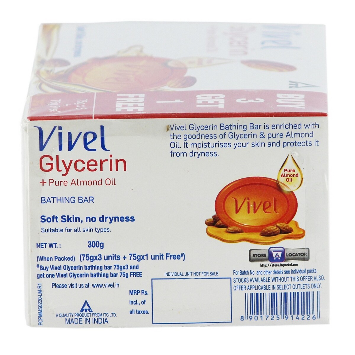 Vivel Soap Glycerin 75g 3 + 1 Free
