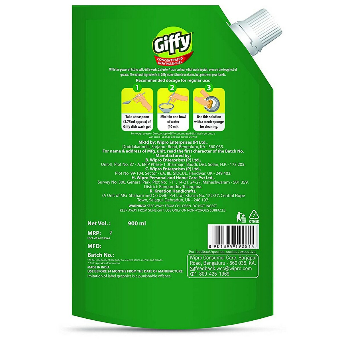 Giffy DishWash gel Lemon & Active Salt 900ml