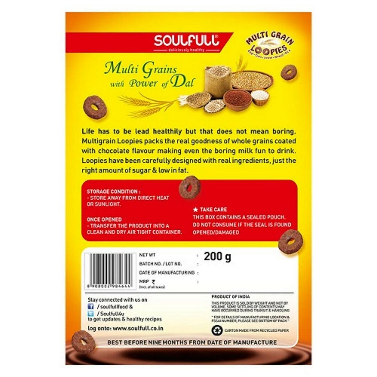Soulfull Multi Grain Loopies Chocolate Flavour 200 G