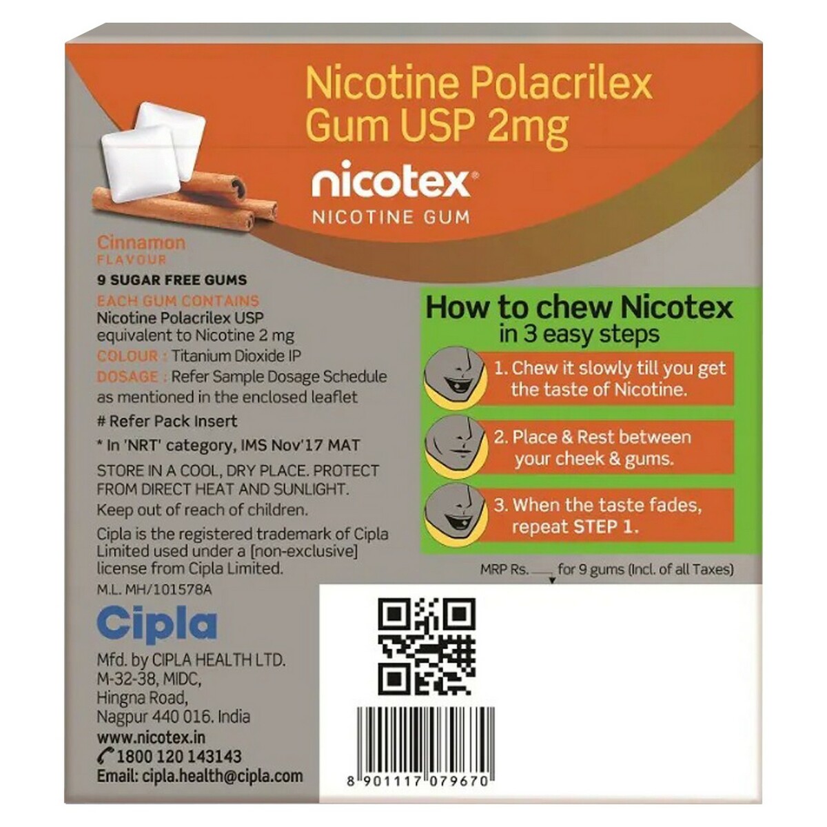 Nicotex Nicotine Gum Cinnamon 2 Mg