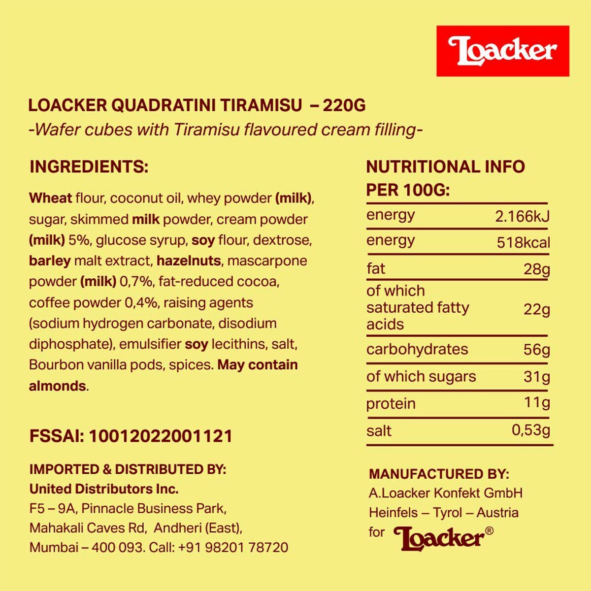 Loacker Italian Tiramisu 220gm