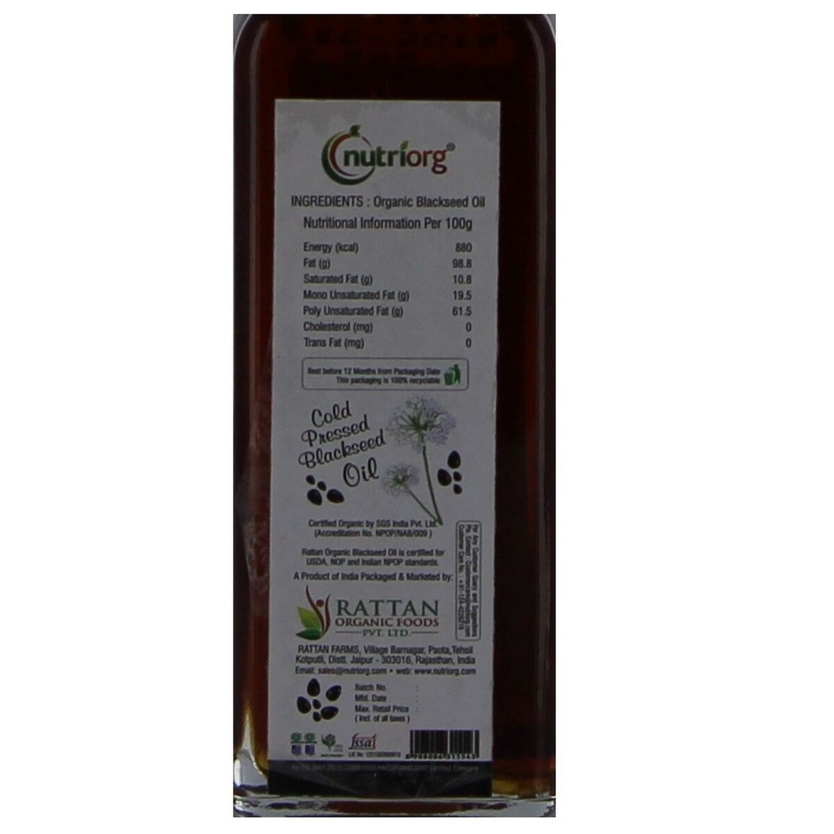 Nutrigo Organic Black Seed Oil 100ml
