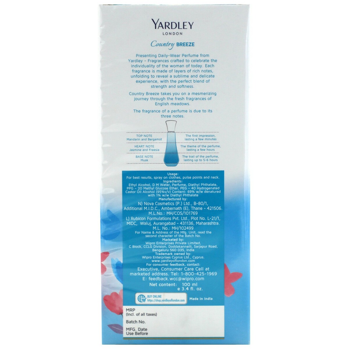 Yardley Women Cologne Country Breeze 100ml