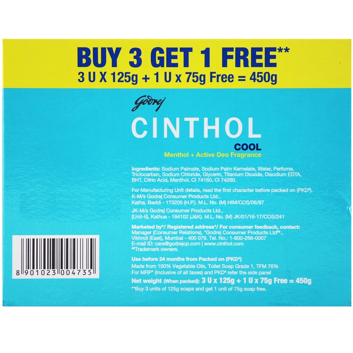 Cinthol Soap Cool 125g 3's