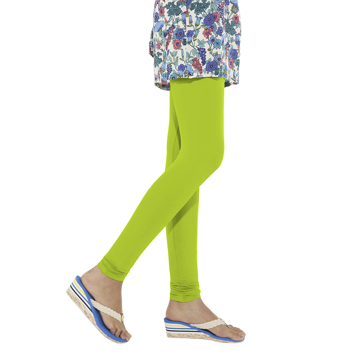 Go Colors Women Solid Color Churidar Legging - Bright Green
