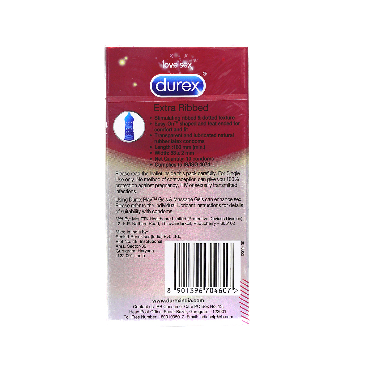Durex Condoms Extra Ribbed 10's