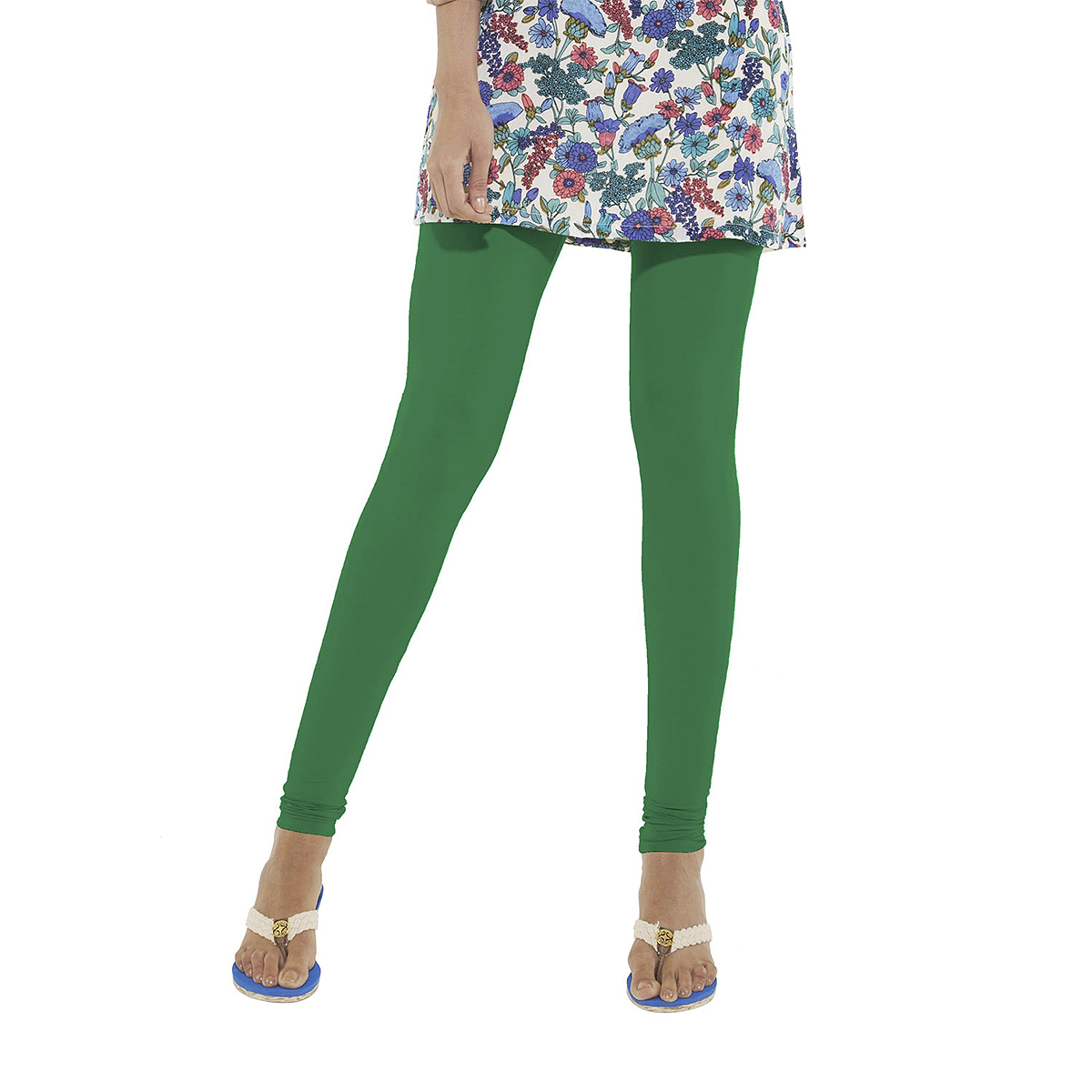 Go Colors Women Solid Color Churidar Legging - Emerald Green