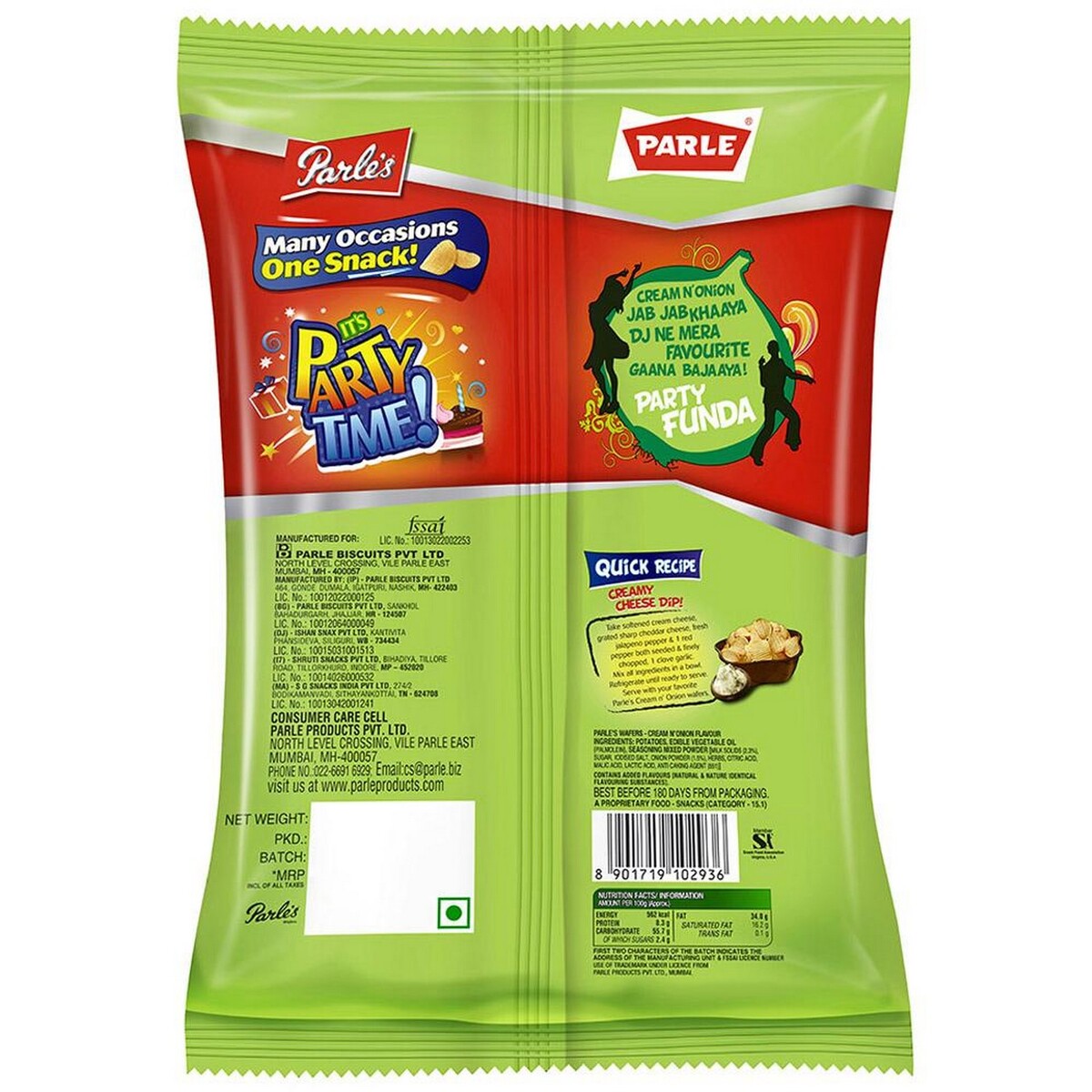 Parle's Cream N Onion Wafers 60gm