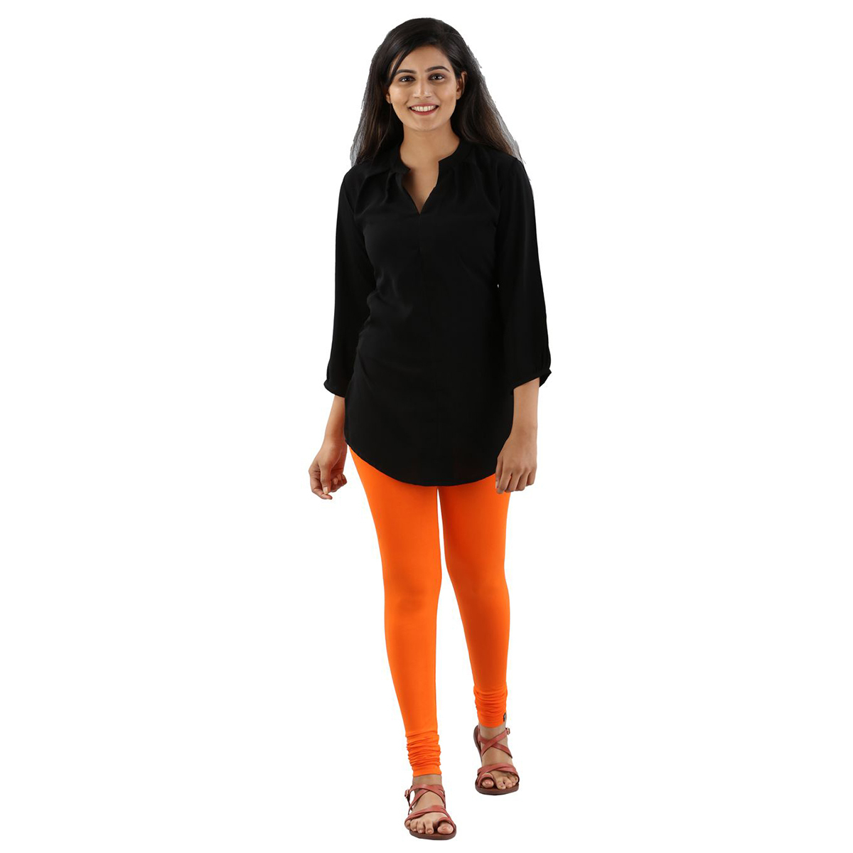Twin Birds Women Solid Colour Viscose Churidar Legging with Signature Wide Waistband - Fiery Orange