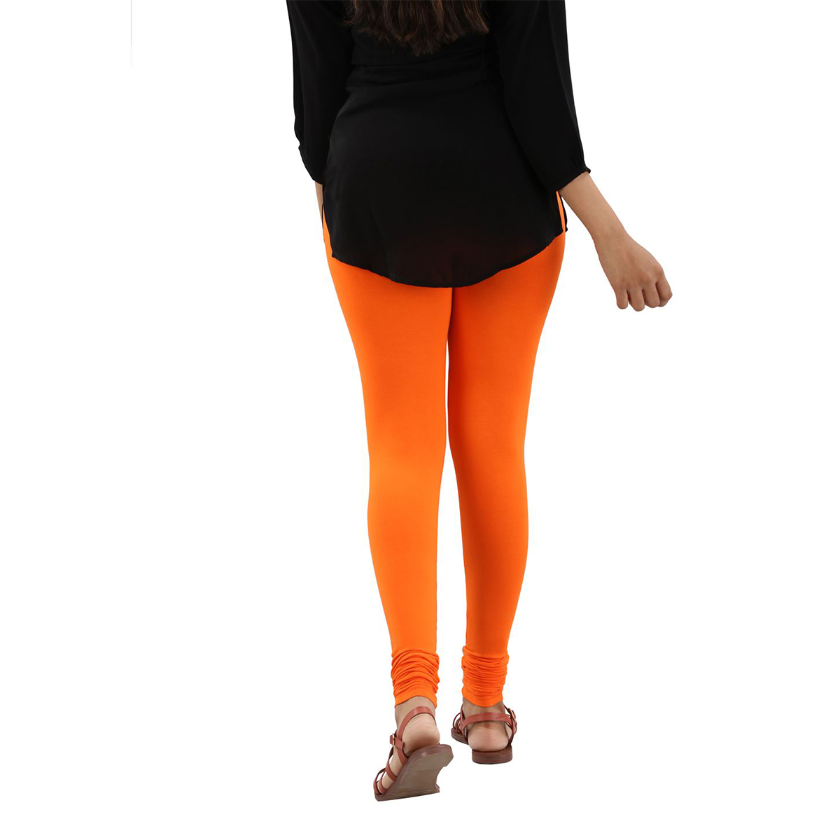 Twin Birds Women Solid Colour Viscose Churidar Legging with Signature Wide Waistband - Fiery Orange