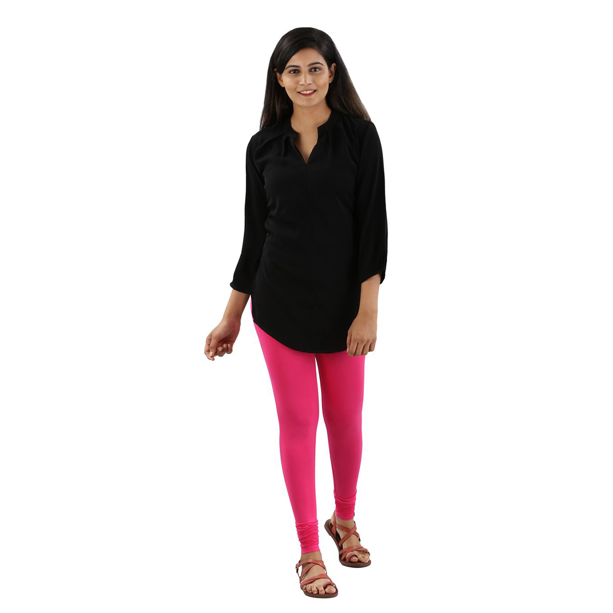 Twin Birds Women Solid Colour Viscose Churidar Legging with Signature Wide Waistband - Pink Shock