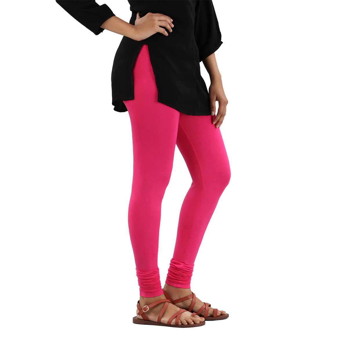 Twin Birds Women Solid Colour Viscose Churidar Legging with Signature Wide Waistband - Pink Shock