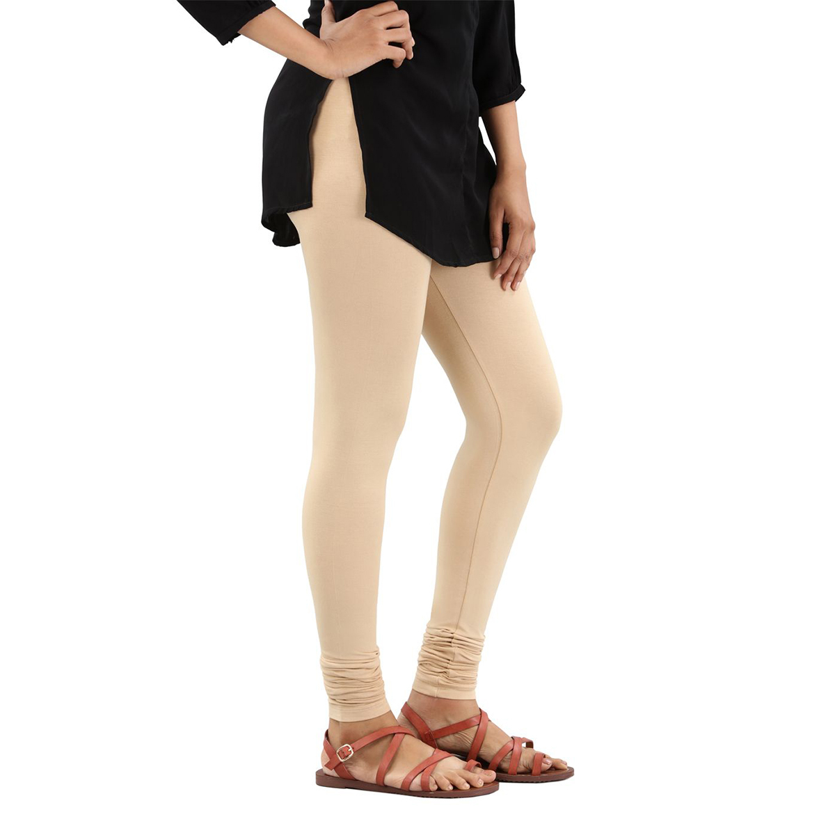 Twin Birds Women Solid Colour Viscose Churidar Legging with Signature Wide Waistband - Sugar Cookie