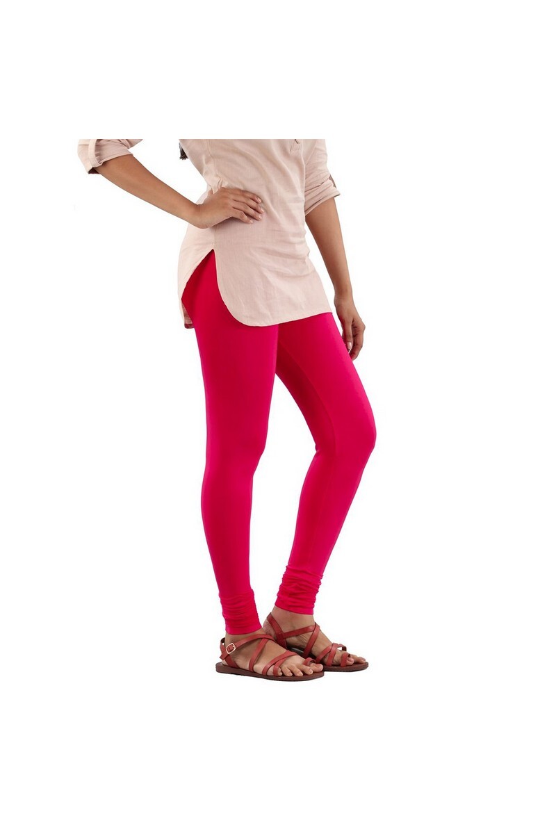 Twin Birds Women Solid Colour Viscose Churidar Legging with Signature Wide Waistband - Rose Red