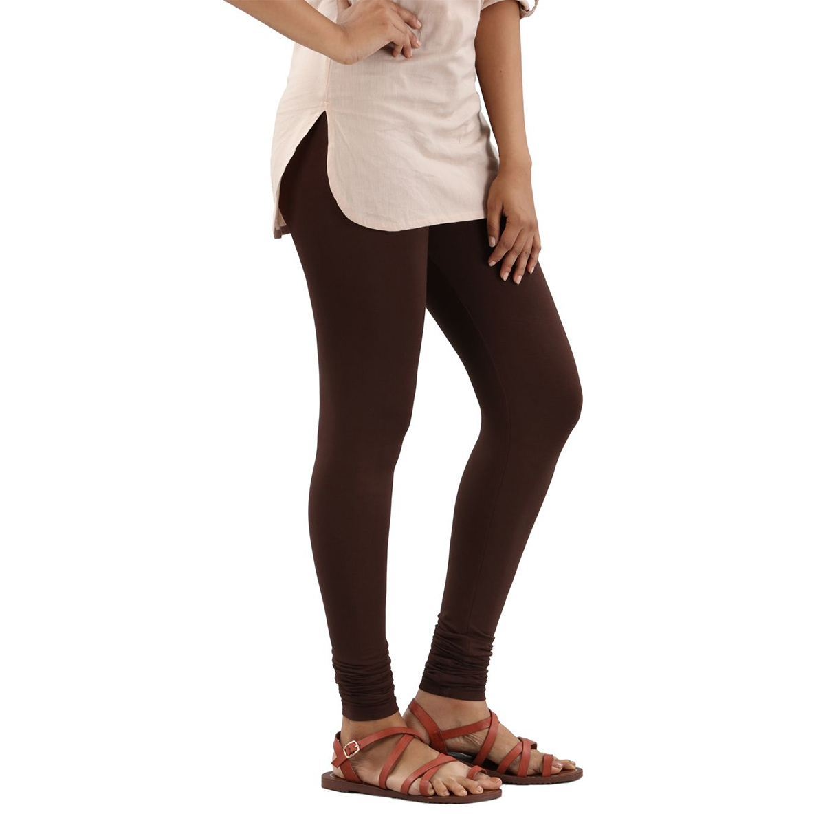 Twin Birds Women Solid Colour Viscose Churidar Legging with Signature Wide Waistband - Dark Chocolate