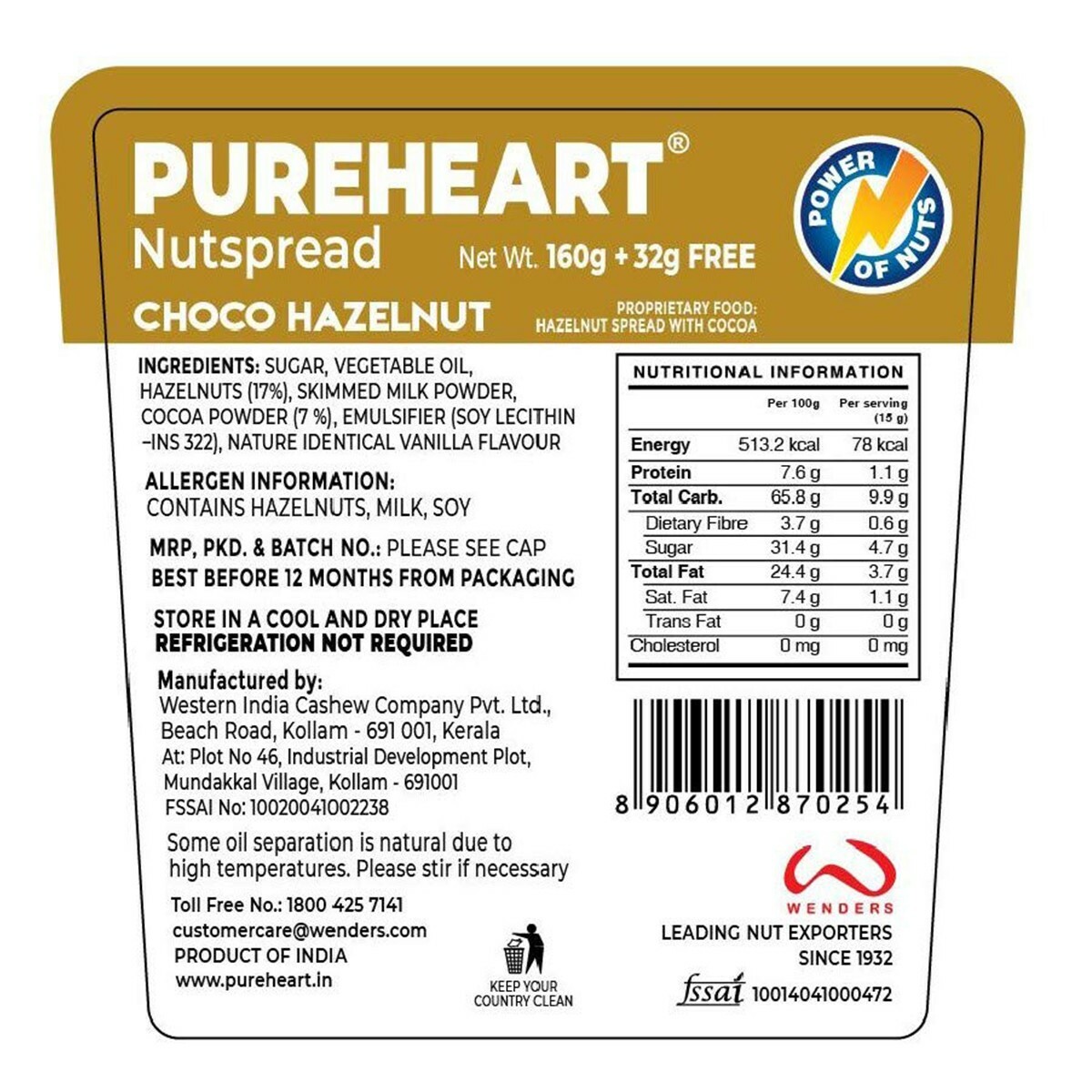 Pure Heart Choco Hazelnut Spread 160g