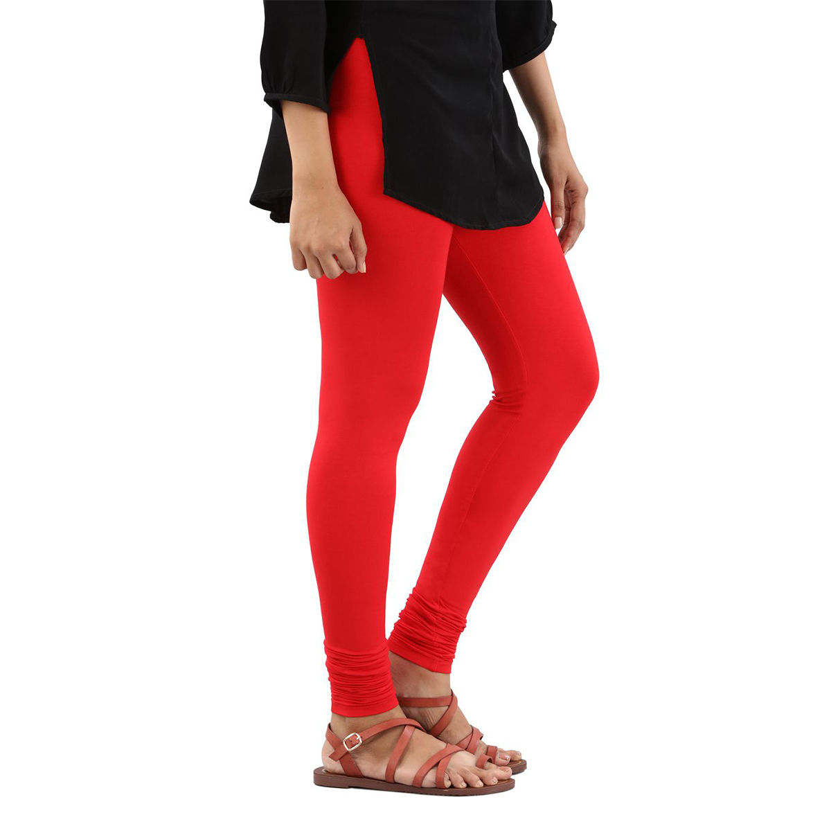 Twin Birds Women Solid Colour Viscose Churidar Legging with Signature Wide Waistband - Tomato Red