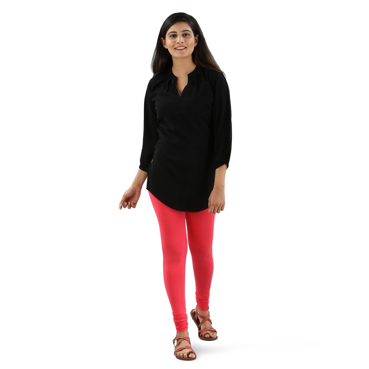 Twin Birds Women Solid Colour Viscose Churidar Legging with Signature Wide Waistband - Spiced Coral