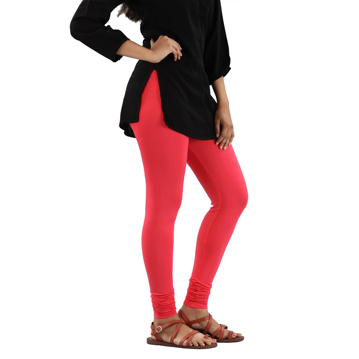 Twin Birds Women Solid Colour Viscose Churidar Legging with Signature Wide Waistband - Spiced Coral