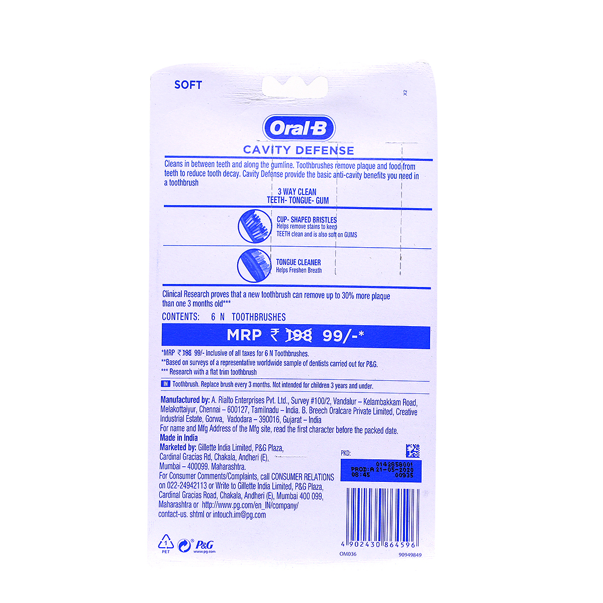 Oral-B Tooth Brush Cavity Defens Soft 6's