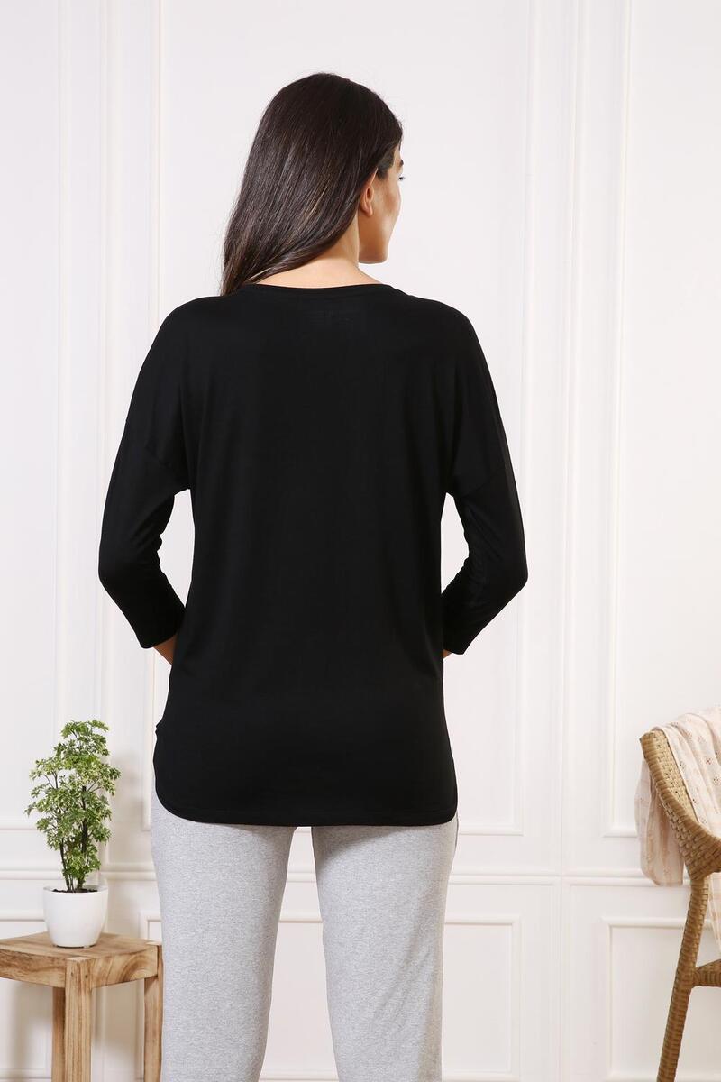 Van Heusen Woman Intimates Modern 3/4Th Sleeve T-Shirt- Black