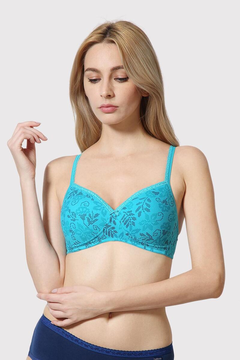 Van Heusen Woman Intimates Printed Non-Wired Padded Bra - Peacok Blue Base - B Cup