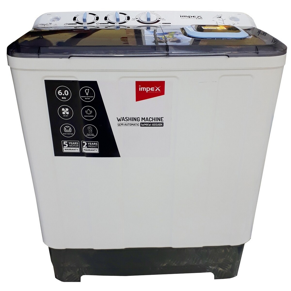 Impex Semi Automatic Washing Machine 60SABK 6Kg
