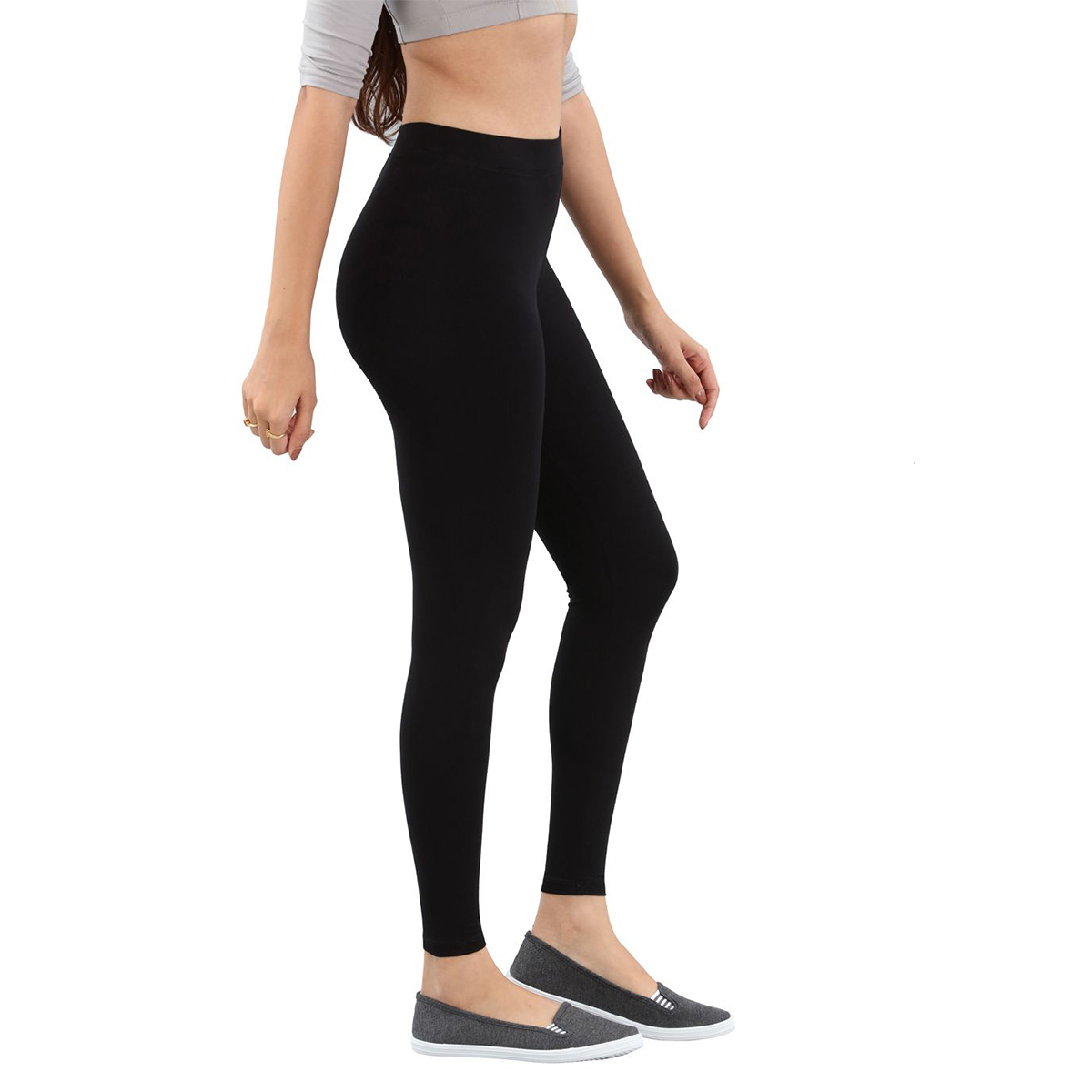 Twin Birds Women Solid Colour Viscose Ankle Length Legging with Signature Wide Waistband - Black Plus