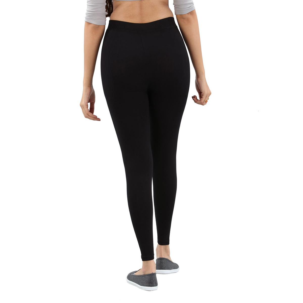 Twin Birds Women Solid Colour Viscose Ankle Length Legging with Signature Wide Waistband - Black Plus