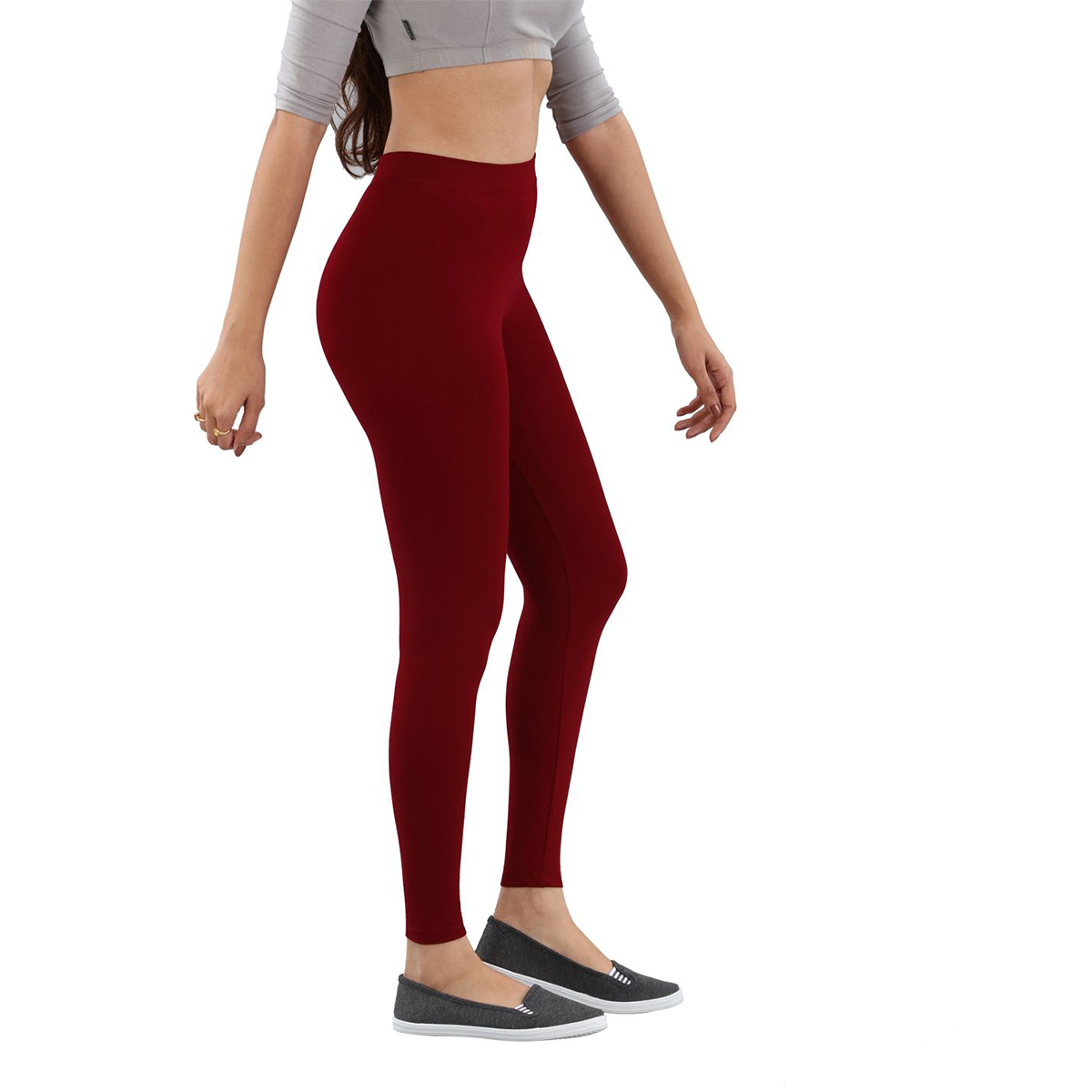 Twin Birds Women Solid Colour Viscose Ankle Length Legging with Signature Wide Waistband - Cherry Berry