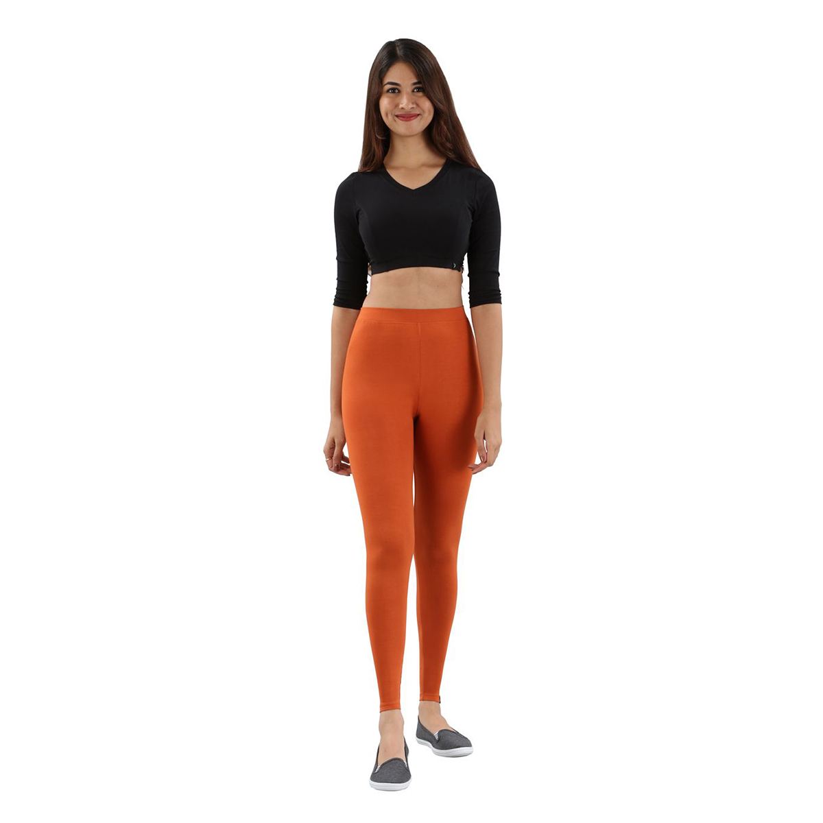Twin Birds Women Solid Colour Viscose Ankle Length Legging with Signature Wide Waistband - Clay Pot
