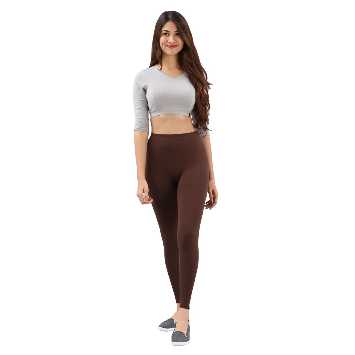 Twin Birds Women Solid Colour Viscose Ankle Length Legging with Signature Wide Waistband - Dark Chocolate