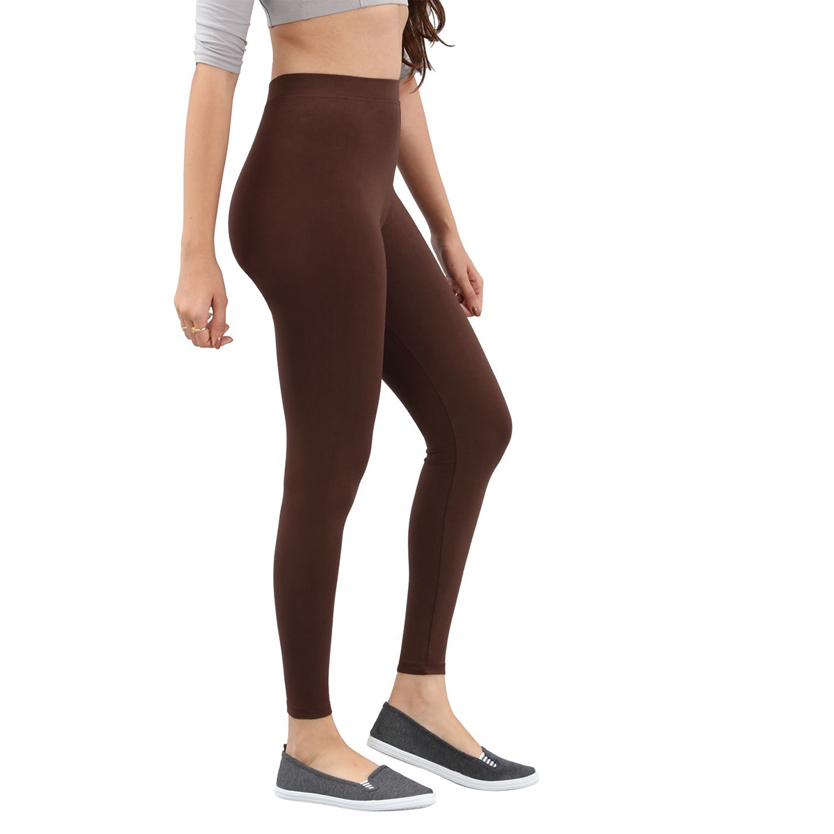Twin Birds Women Solid Colour Viscose Ankle Length Legging with Signature Wide Waistband - Dark Chocolate