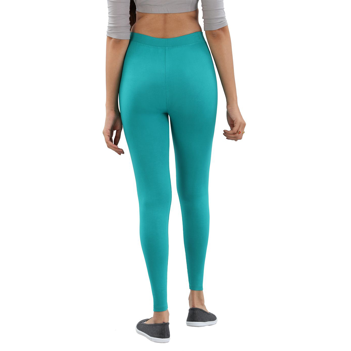 Twin Birds Women Solid Colour Viscose Ankle Length Legging with Signature Wide Waistband - Lapis Green