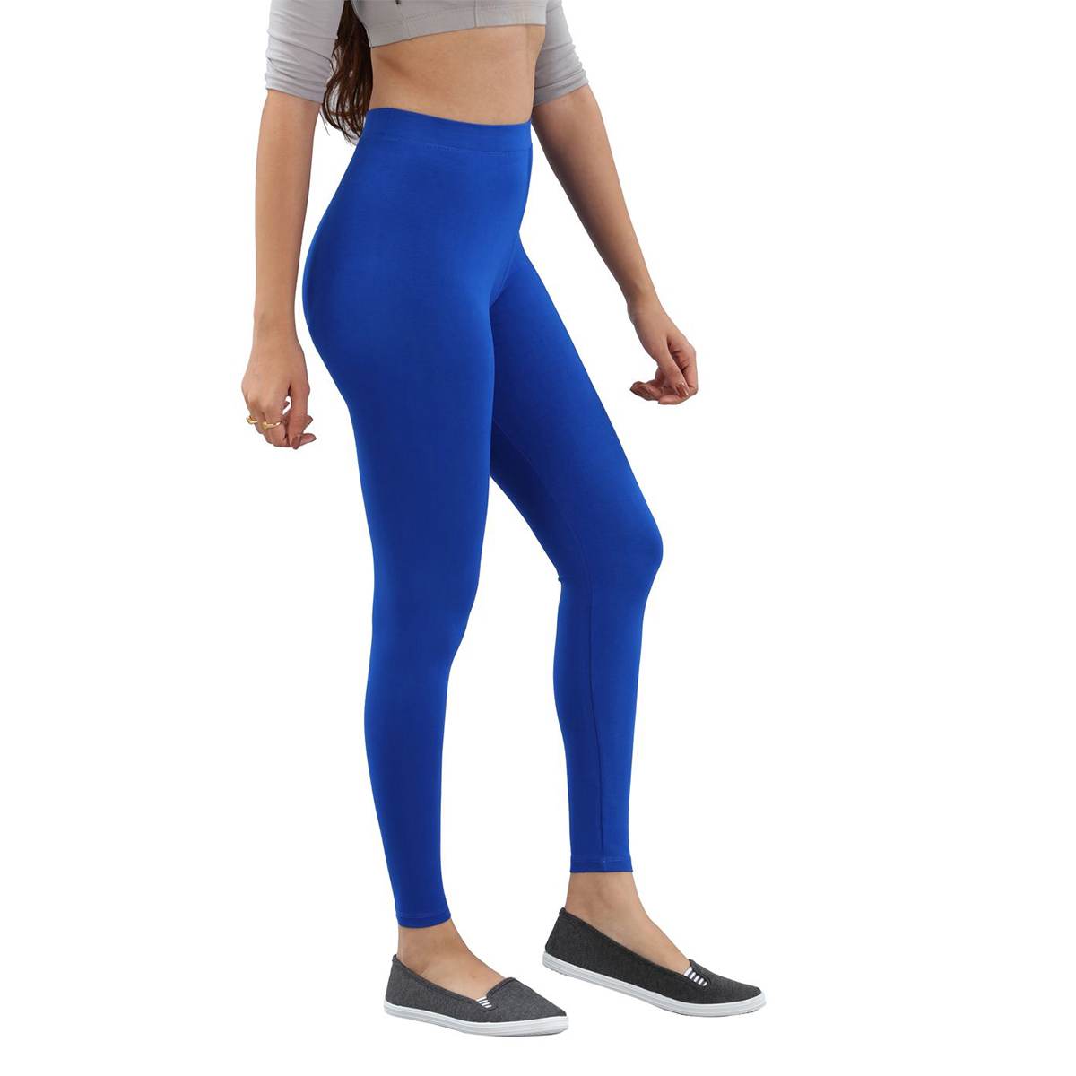 Twin Birds Women Solid Colour Viscose Ankle Length Legging with Signature Wide Waistband - Laser Blue
