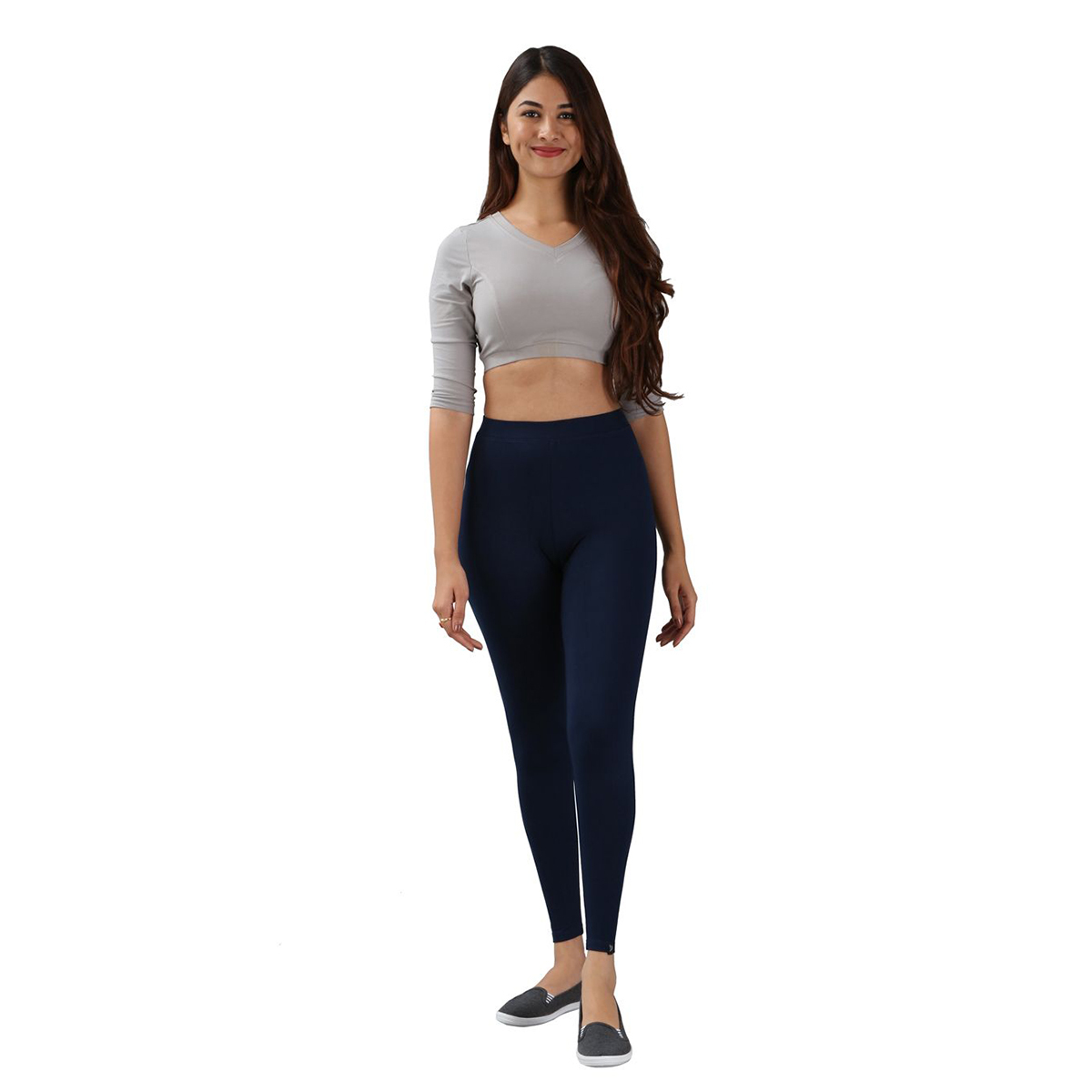 Twin Birds Women Solid Colour Viscose Ankle Length Legging with Signature Wide Waistband - Navy Ribbon
