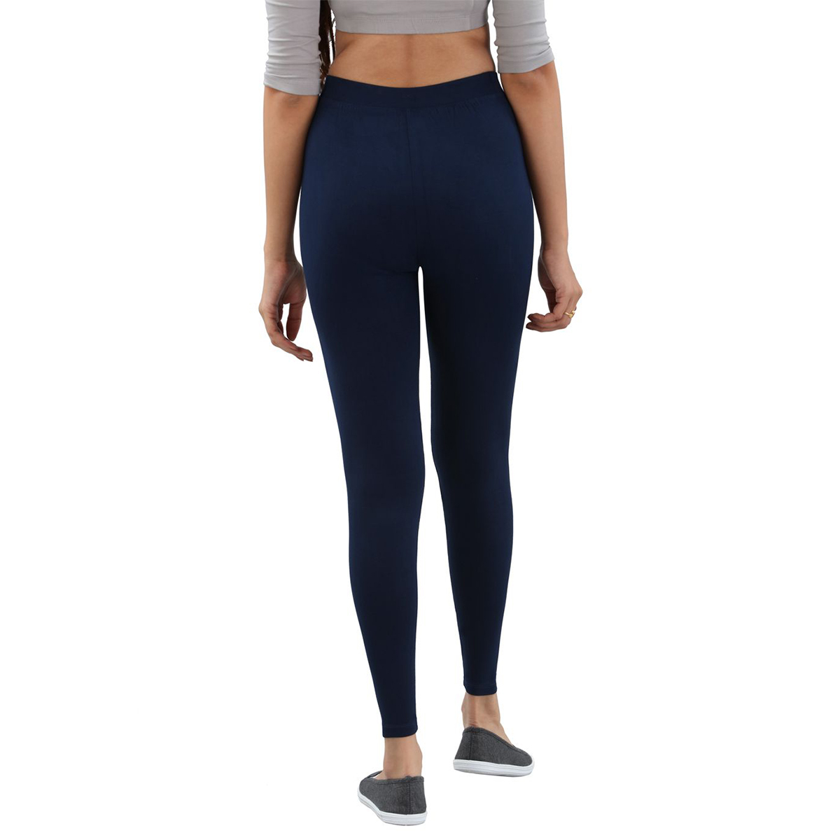 Twin Birds Women Solid Colour Viscose Ankle Length Legging with Signature Wide Waistband - Navy Ribbon