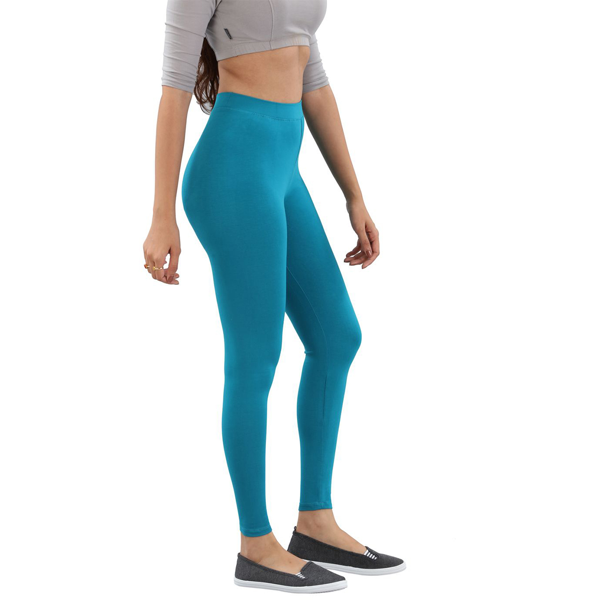 Twin Birds Women Solid Colour Viscose Ankle Length Legging with Signature Wide Waistband - Pagoda Blue