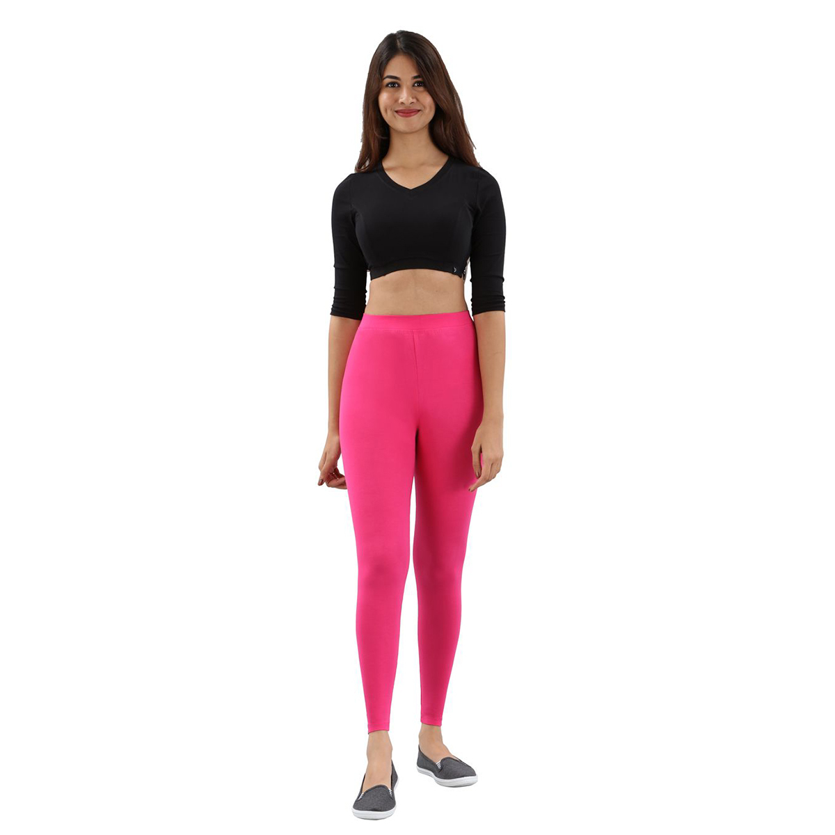 Twin Birds Women Solid Colour Viscose Ankle Length Legging with Signature Wide Waistband - Pink Shock