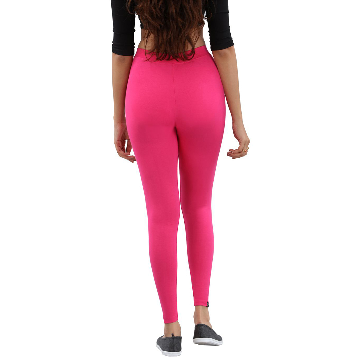 Twin Birds Women Solid Colour Viscose Ankle Length Legging with Signature Wide Waistband - Pink Shock