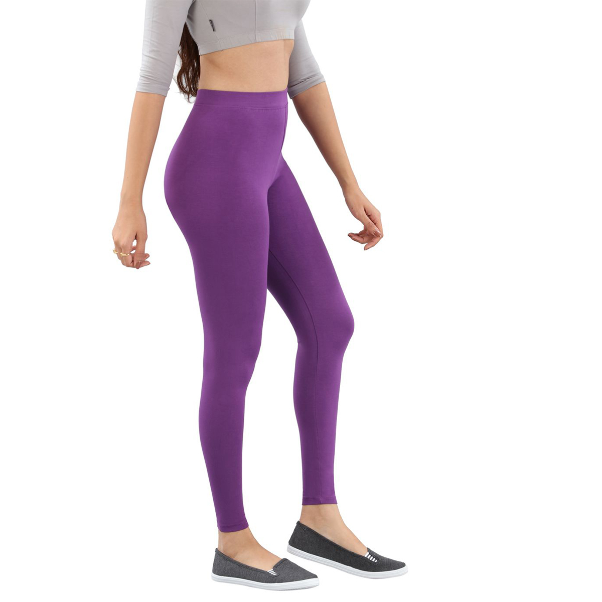 Twin Birds Women Solid Colour Viscose Ankle Length Legging with Signature Wide Waistband - Plum Jam