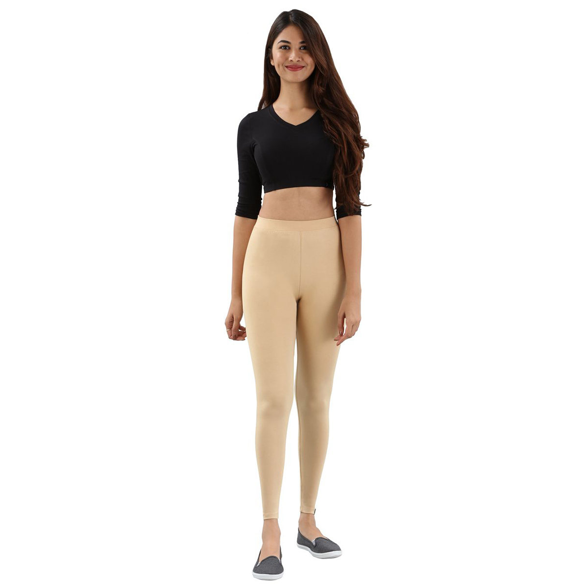 Twin Birds Women Solid Colour Viscose Ankle Length Legging with Signature Wide Waistband - Sugar Cake