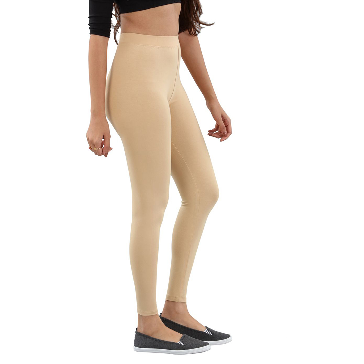 Twin Birds Women Solid Colour Viscose Ankle Length Legging with Signature Wide Waistband - Sugar Cake