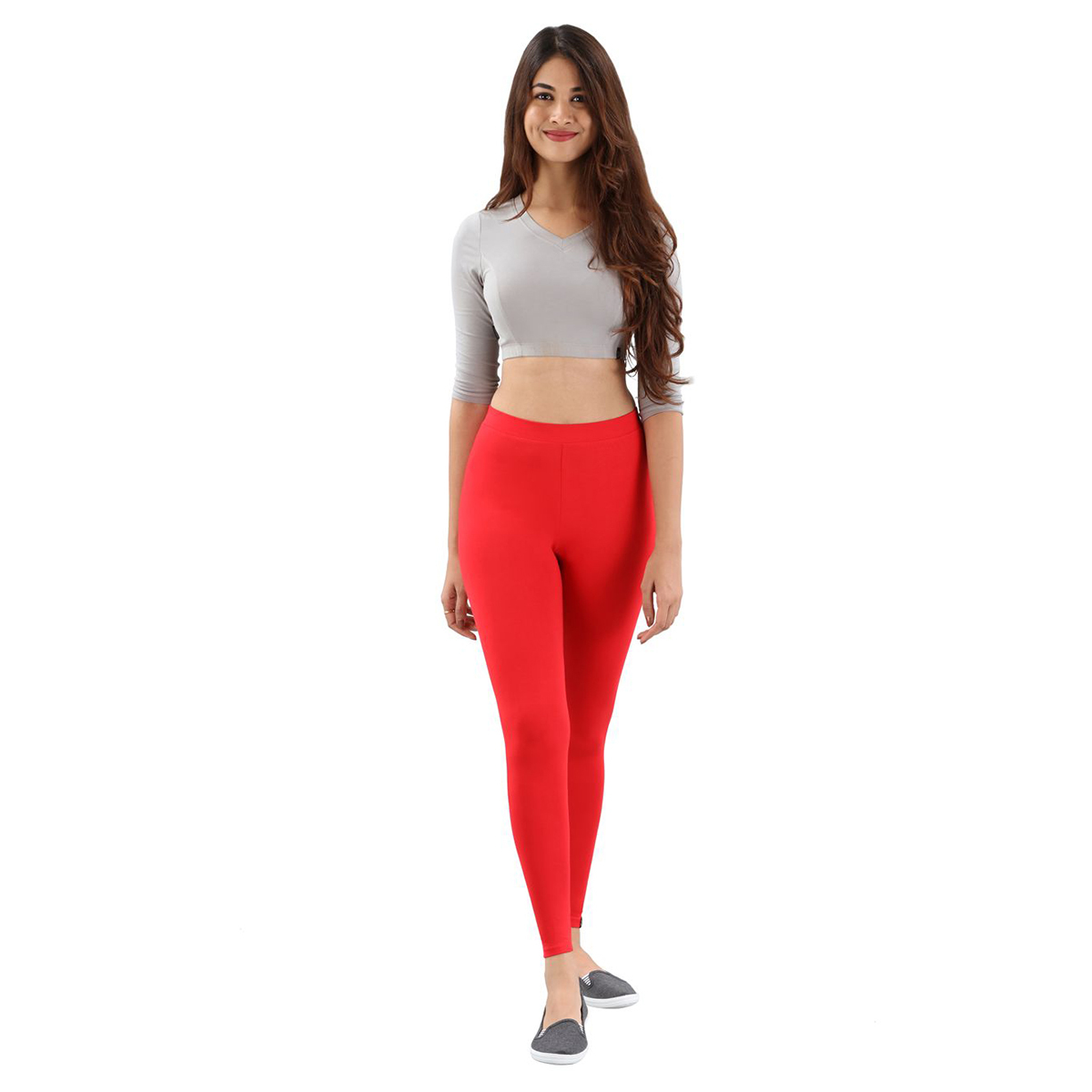 Twin Birds Women Solid Colour Viscose Ankle Length Legging with Signature Wide Waistband - Tomato Red