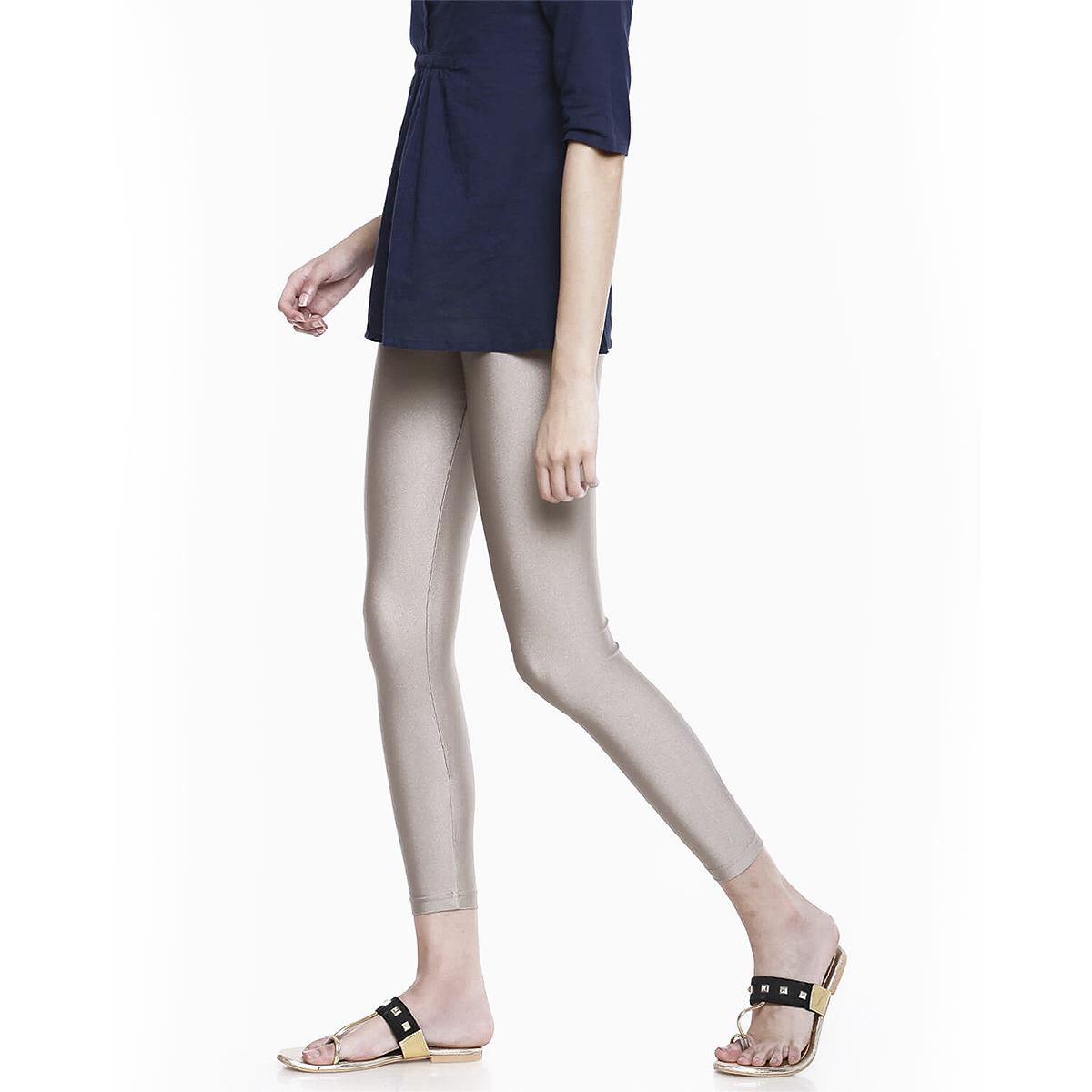 Go Colors Women Ankle Length Shimmer Legging - Copper