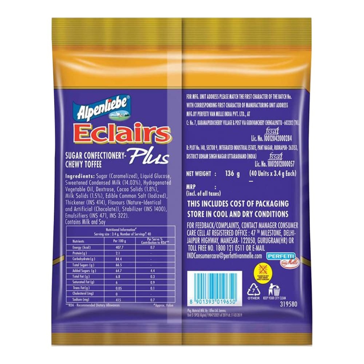Alpenliebe Eclairs Plus Pouch 136g