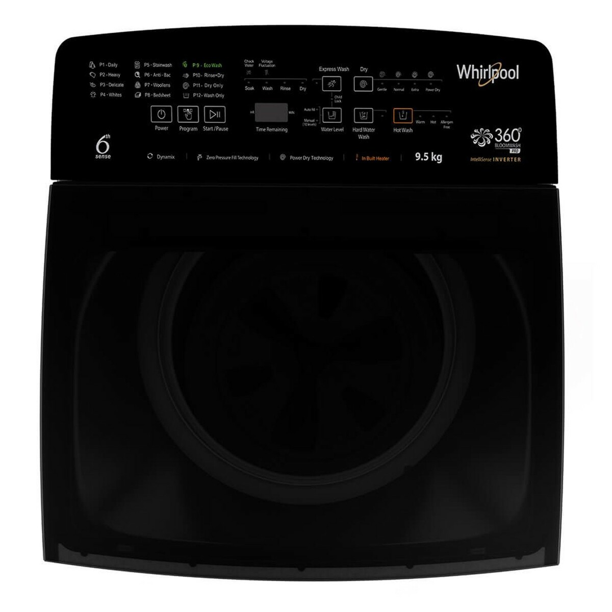 Whirlpool 360 Bloomwash Pro Heater Top Load Washing Machine Graphite 9.5Kg