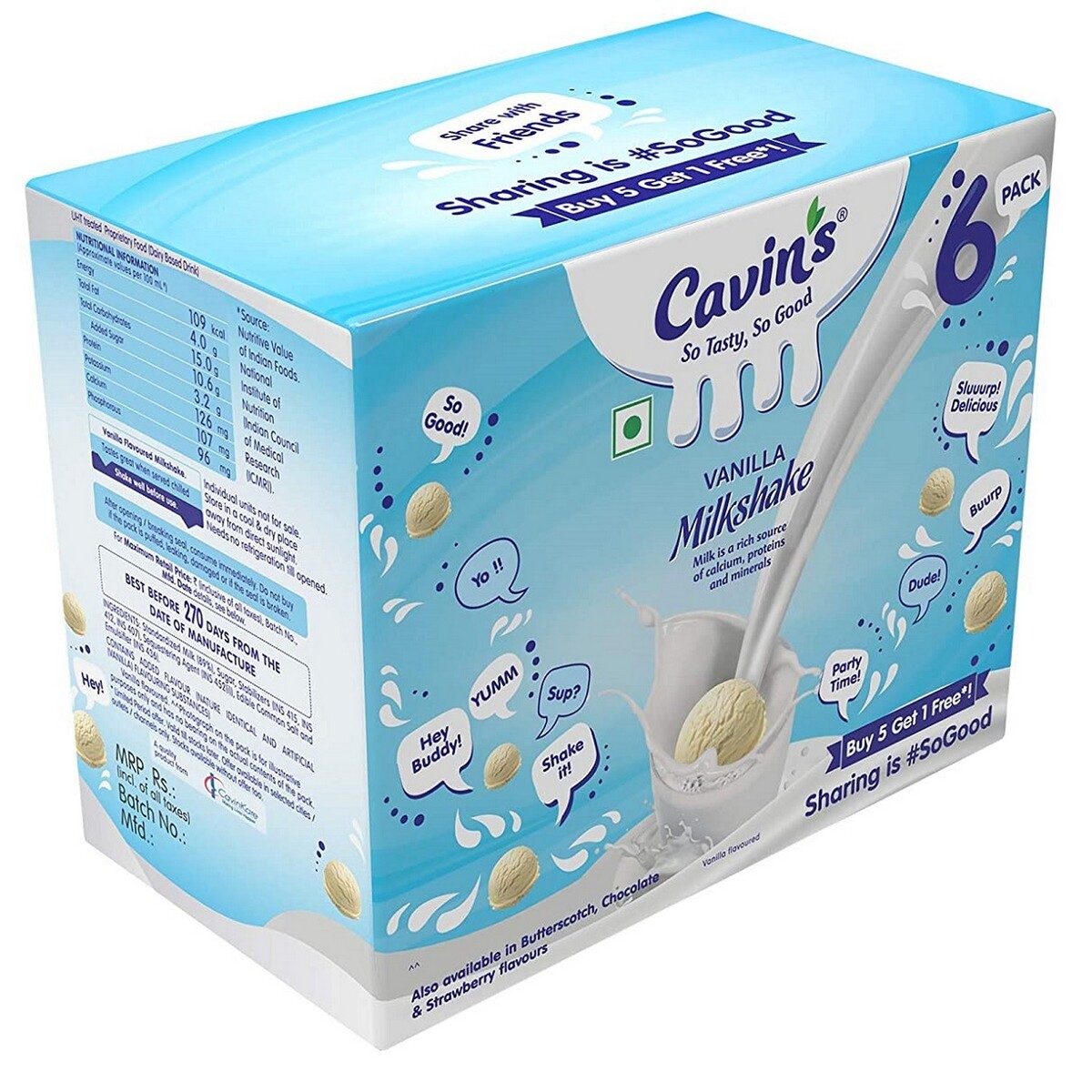 Cavins Vanilla Milkshake 180ml 5+1