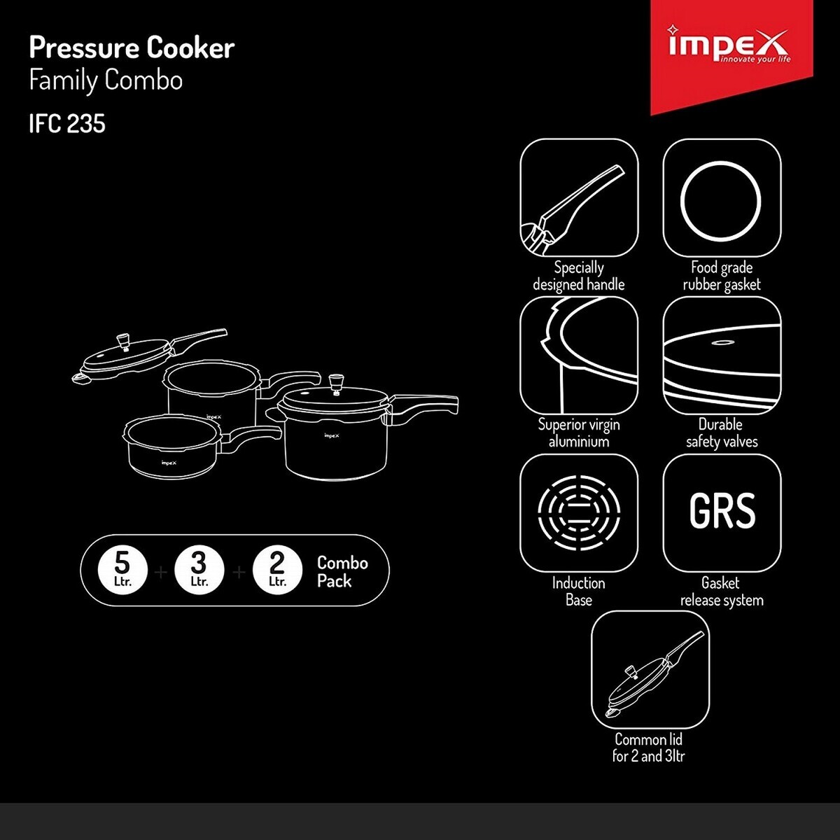 Impex Pressure Cooker Combo 2+3+5Ltr